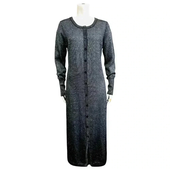 PERUVIAN CONNECTION metallic gray long cardigan duster dress women’s large - Picture 5 of 15